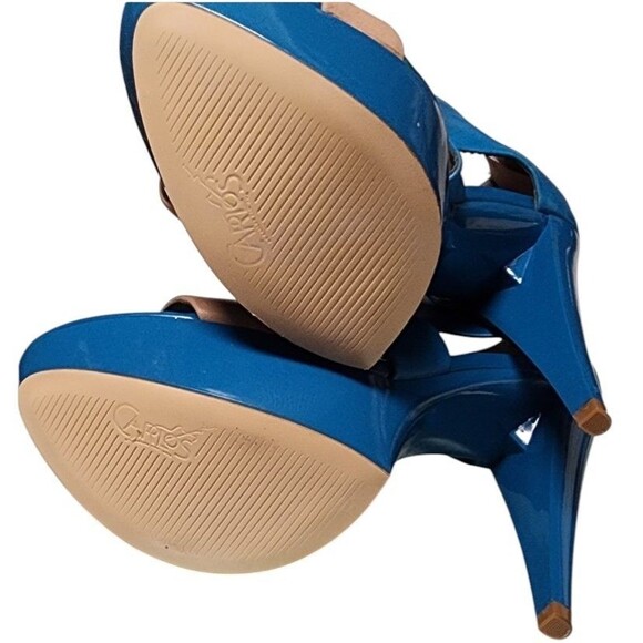 Carlos Santana Mixer Platform Stiletto Sandals Size 7M NEW Teal Back Zip Leather